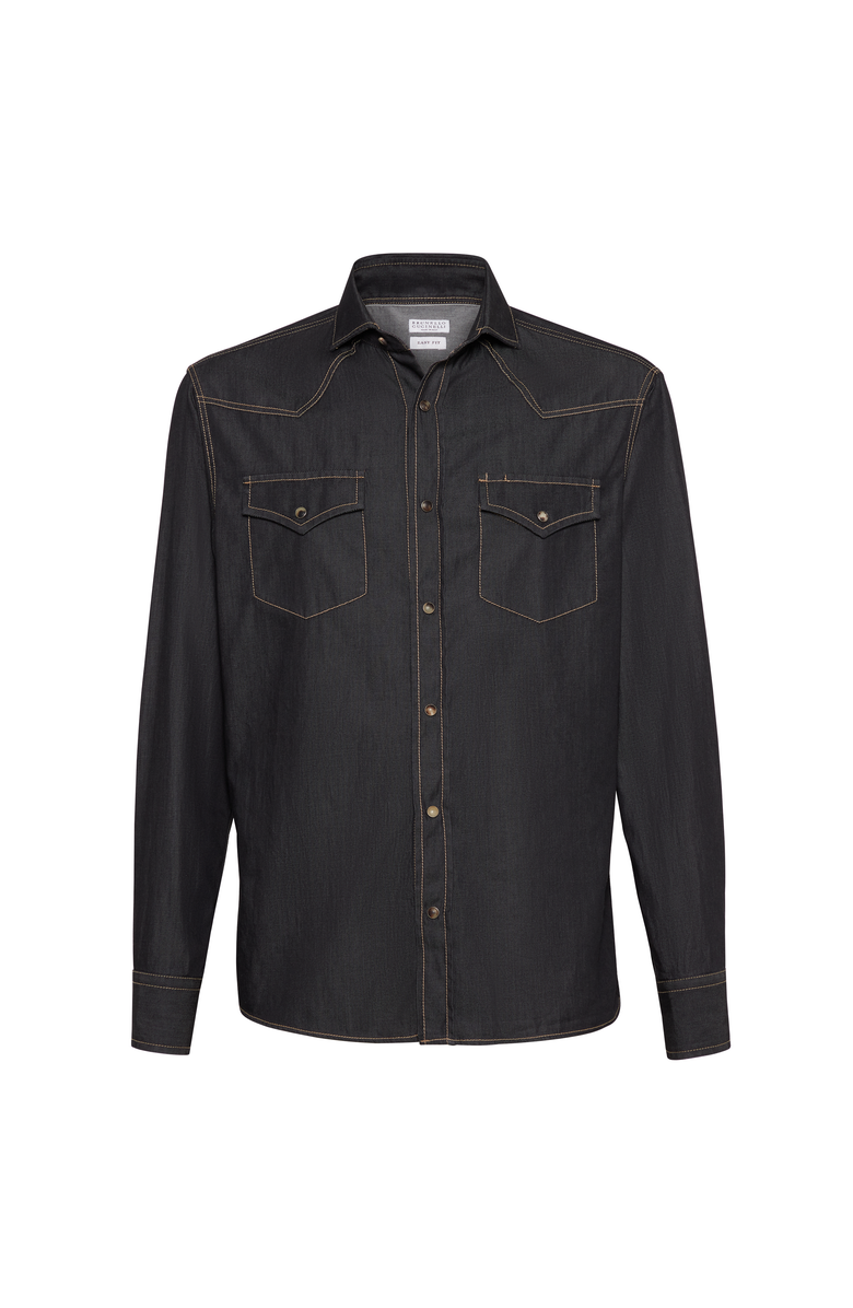 Brunello Cucinelli Lightweight denim shirt, Main, color, Dark Grey