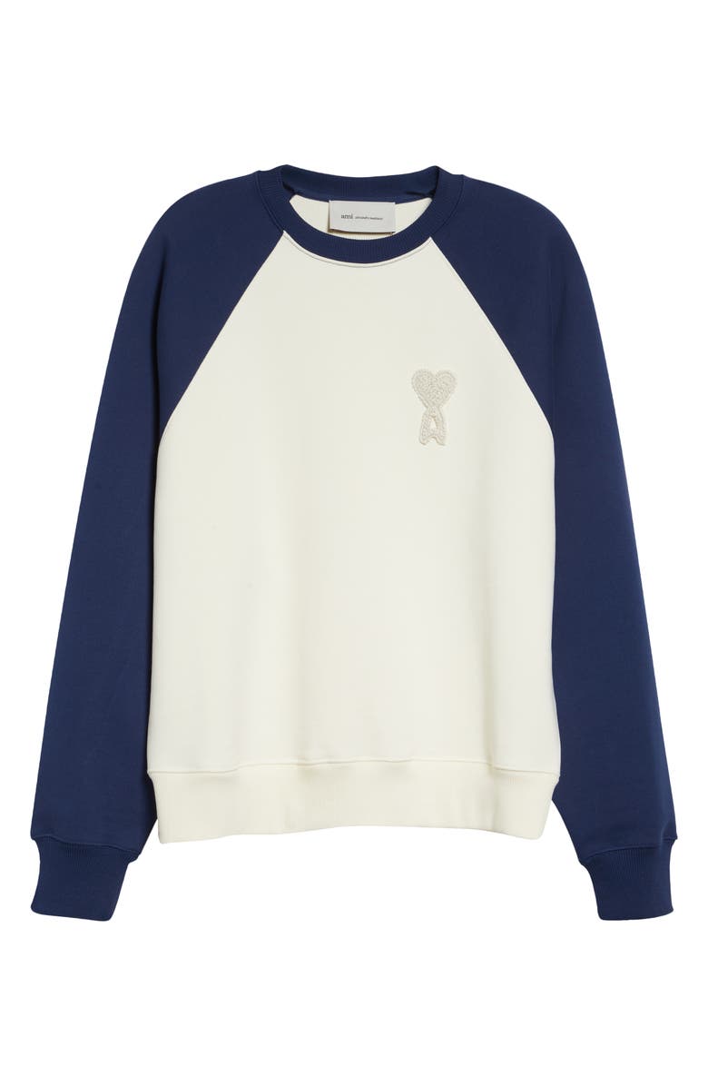 AMI PARIS Ami de Coeur Boxy Colorblock Baseball Sweatshirt, Alternate, color, Blanc Creme/ Encre