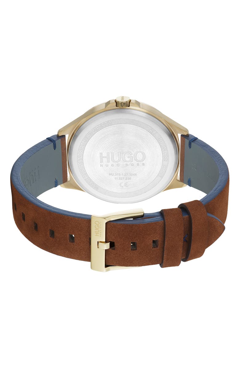 BOSS HUGO Smash Leather Strap Watch, 43mm, Alternate, color,