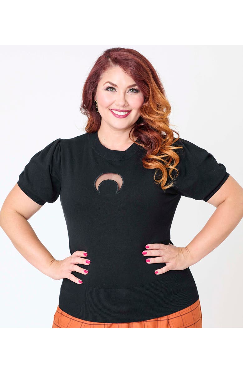 Smak Parlour Plus Size Moon Cutout Knit Sweater, Alternate, color, Black