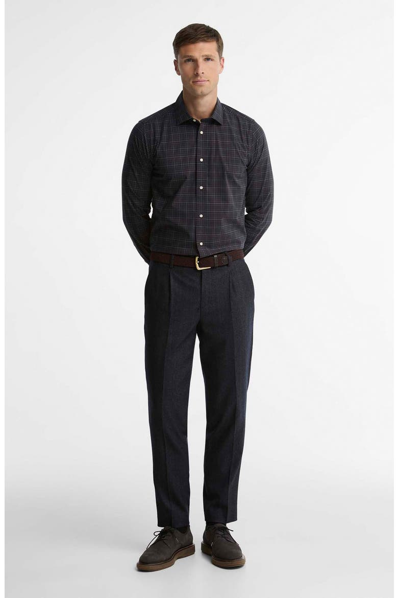 Ashfield Tailored Tattersall Stretch Button Up Shirt, Alternate, color, NAVY