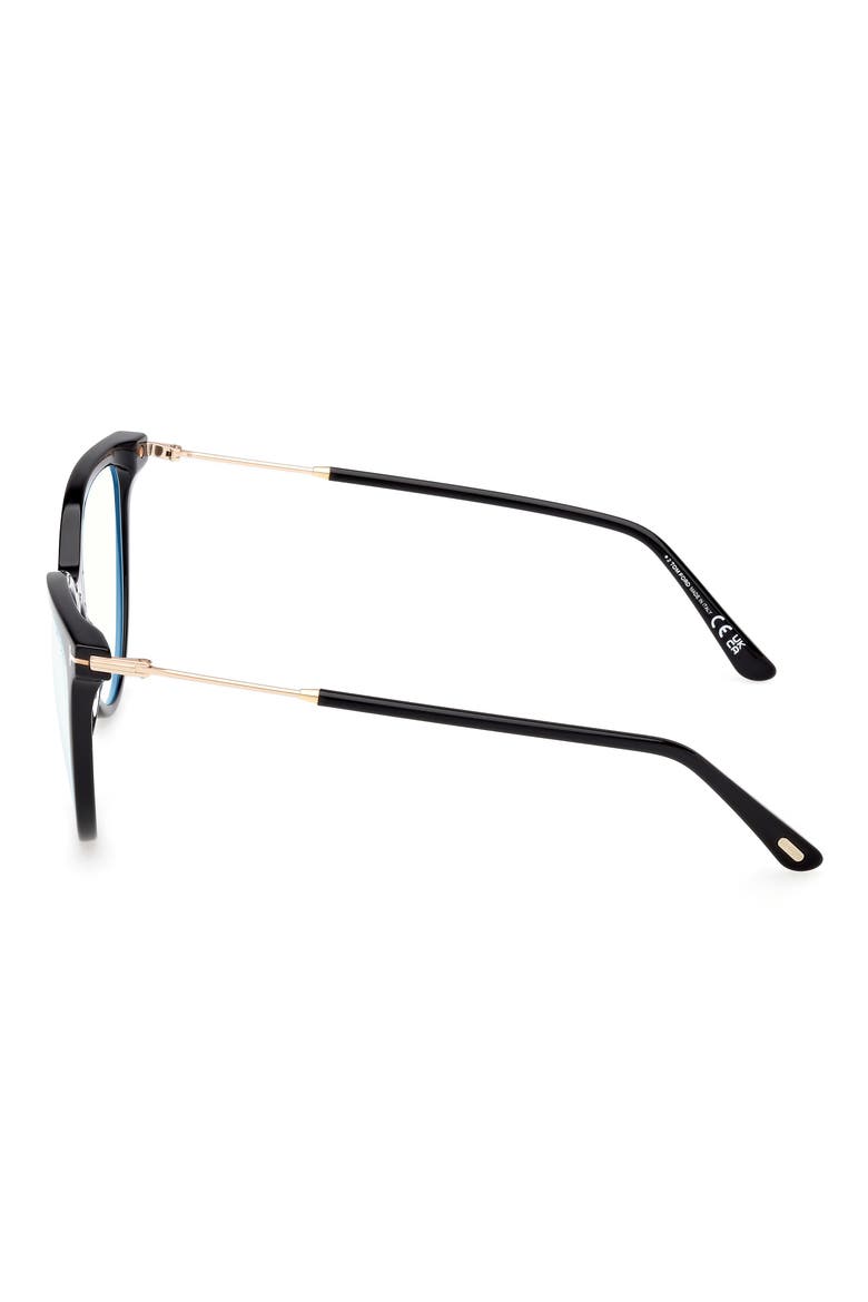 56mm Cat Eye Blue Light Blocking Optical Glasses, Alternate, color, BLACK / T LOGO / BLUE BLOCK