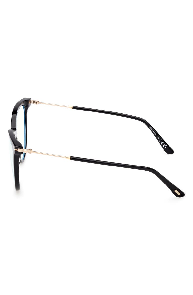 TOM FORD 56mm Cat Eye Blue Light Blocking Optical Glasses, Alternate, color, Black / T Logo / Blue Block