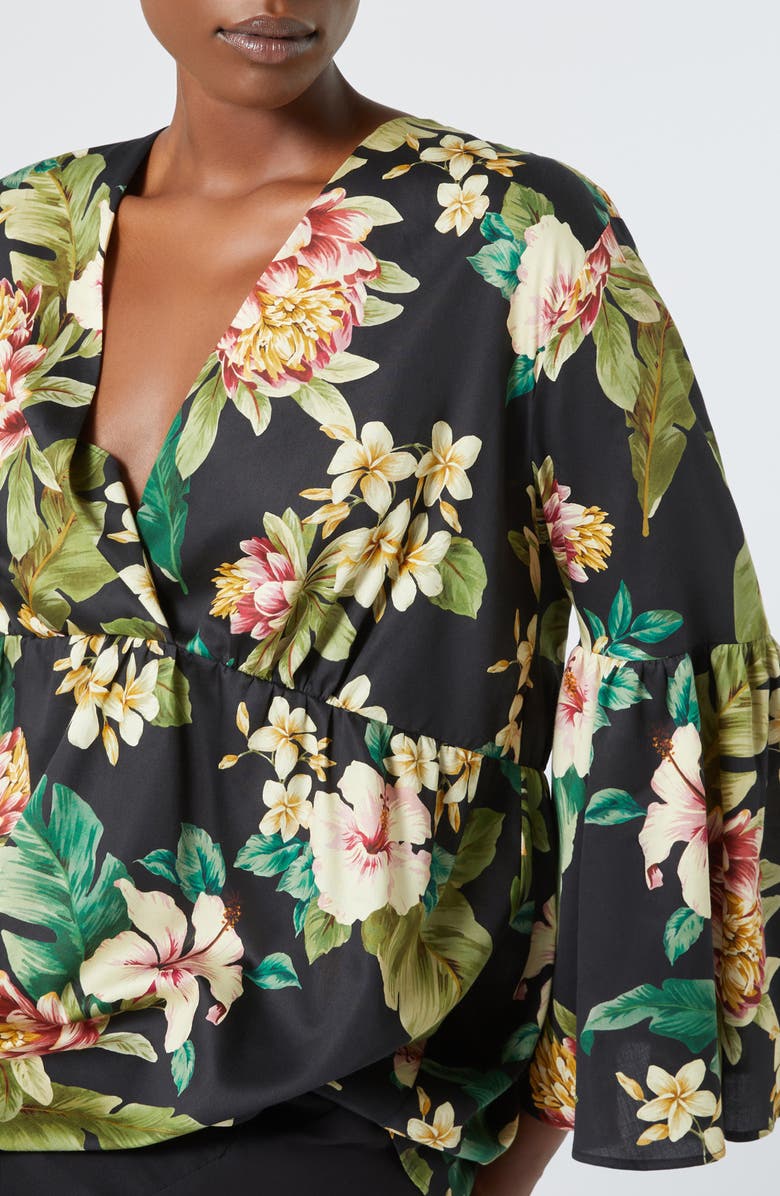 Marina Rinaldi Barbano Cotton Satin Peplum Top, Alternate, color, Black