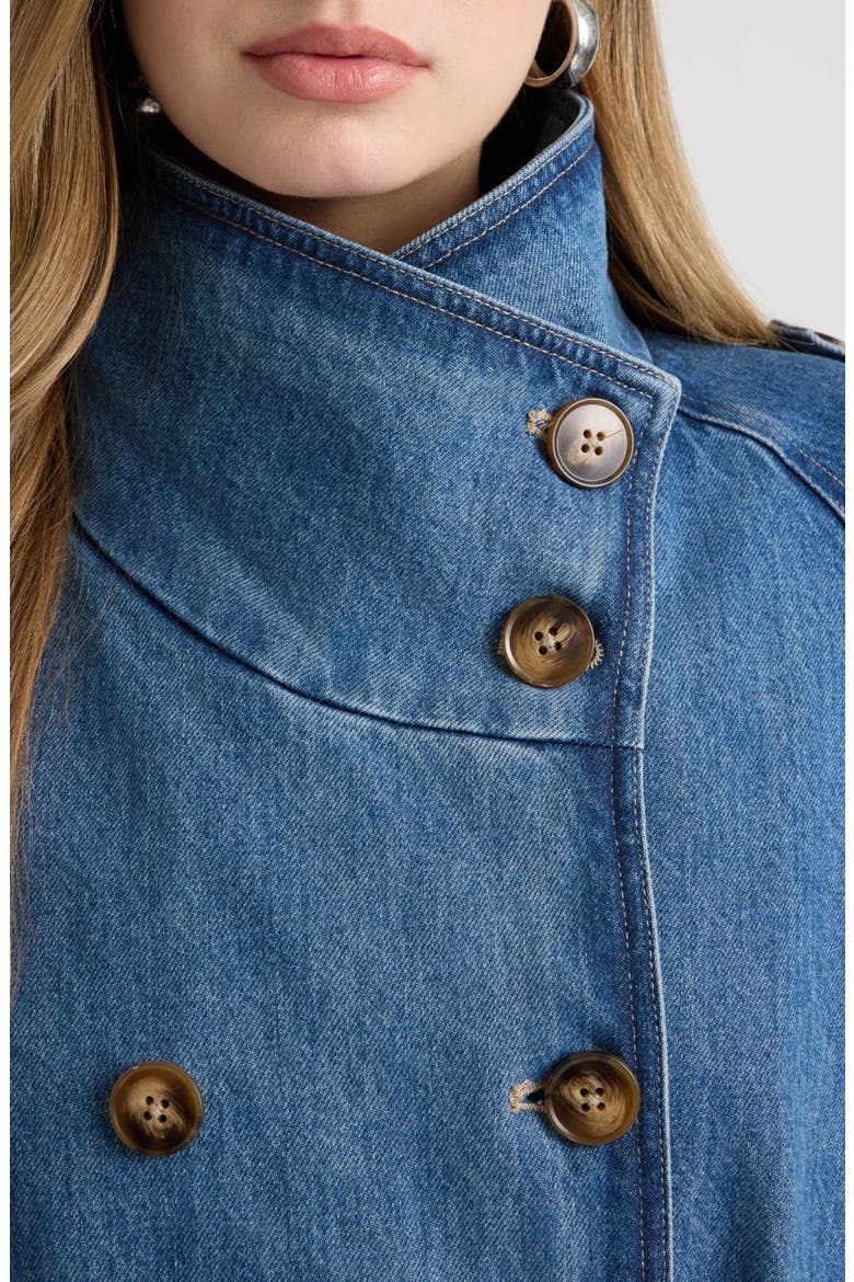 Belted Double Breasted Denim Trench Coat, Alternate, color, MEDIUM BLUE