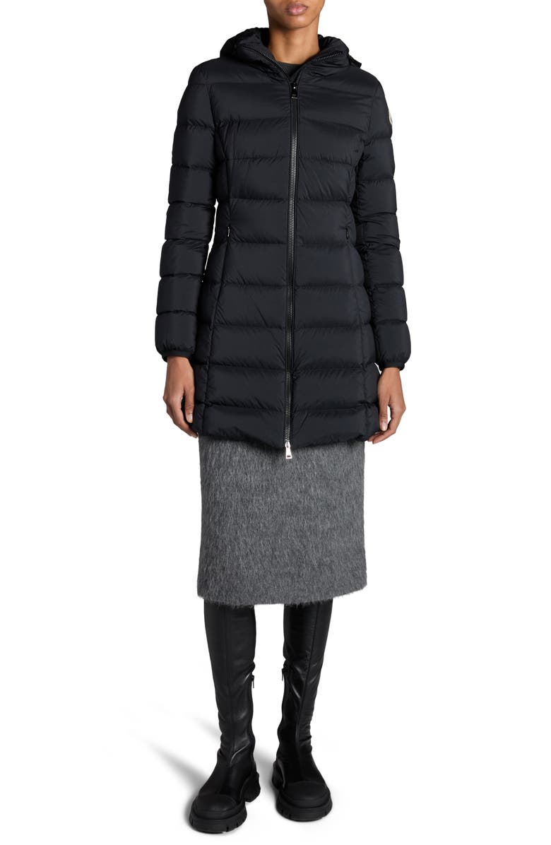 Moncler Gie Water Resistant Down Long Coat, Alternate, color, Black