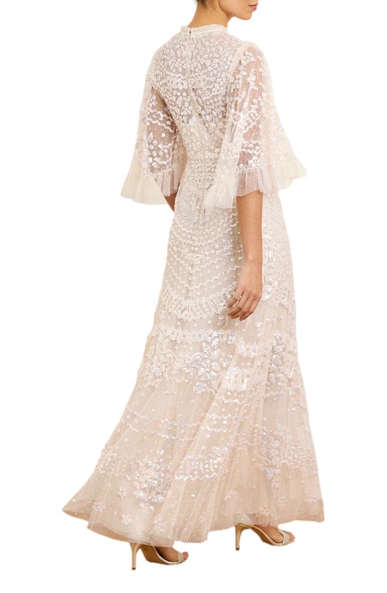 Needle & Thread Anais Sequin 3/4 Sleeve Maxi Gown, Alternate, color, Cream/Dusk Pink