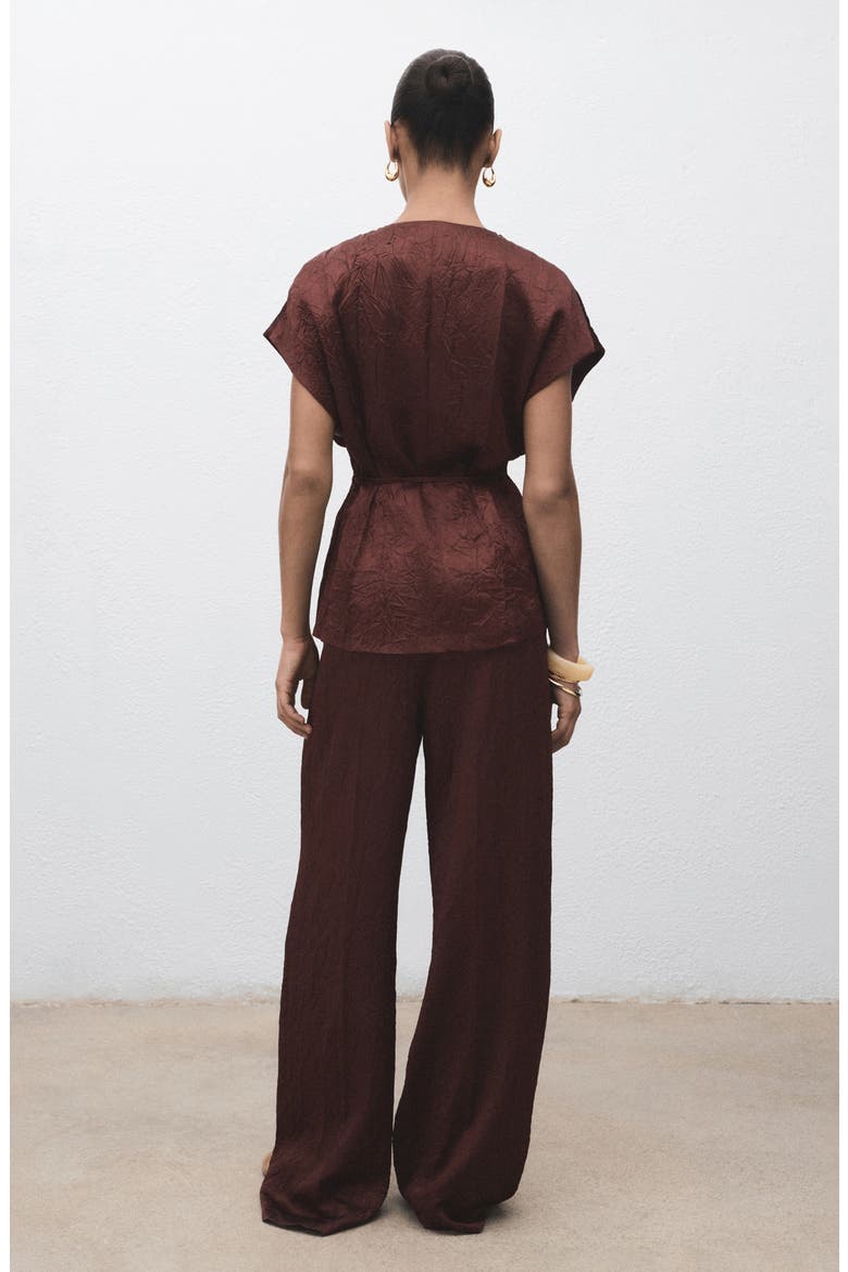 Crinkled Effect Straight Leg Pants, Alternate, color, CHOCOLATE