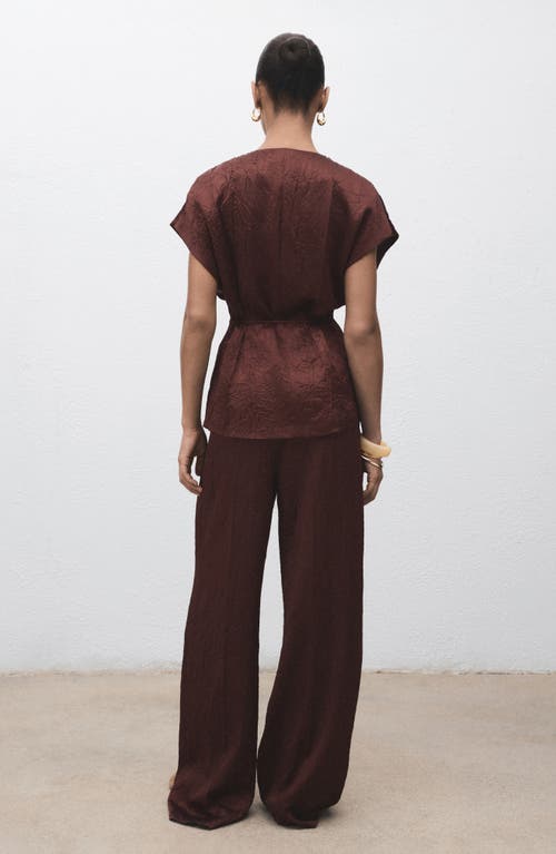 Mango Crinkled Effect Straight Leg Pants In Burgundy