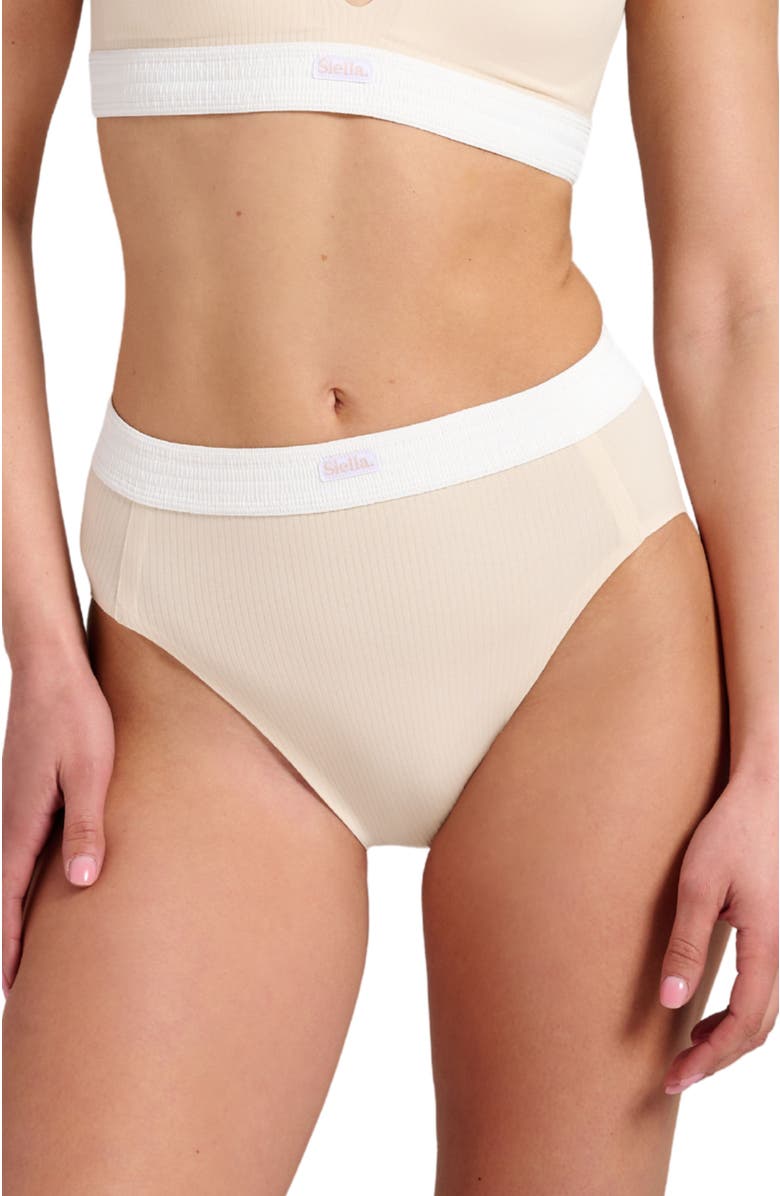 Siella Organic Cotton Rib High Waist Brief, Main, color, Whisper Beige