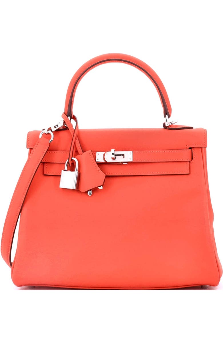 Pre-Owned Hermes Kelly Handbag Orange Swift with Palladium Hardware 25, Main, color, Orange Field