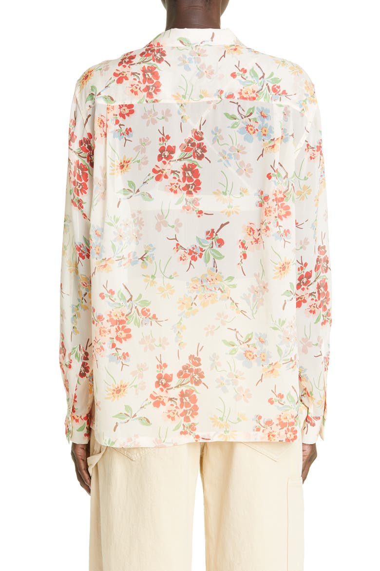Flowering Crabapple Sheer Long Sleeve Silk Button-Up Shirt, Alternate, color, MULTI