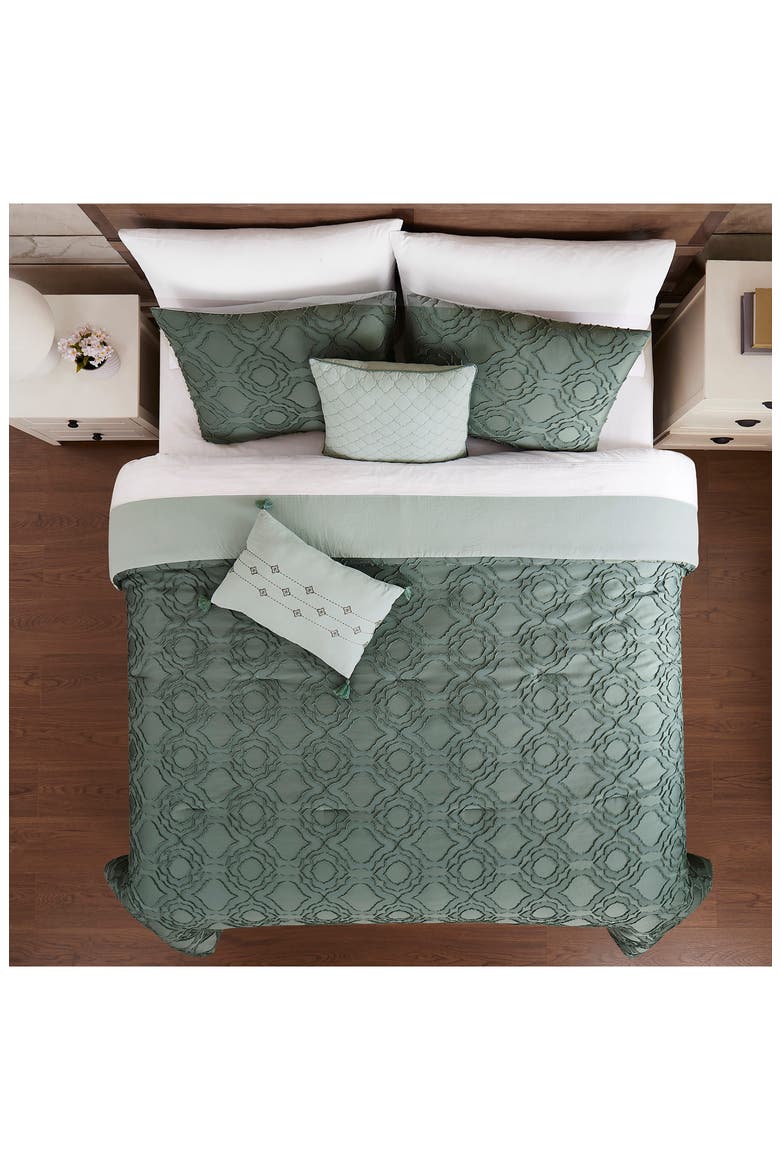 Jacquard Microfiber 5-Piece Comforter Set, Alternate, color, IVY GREEN
