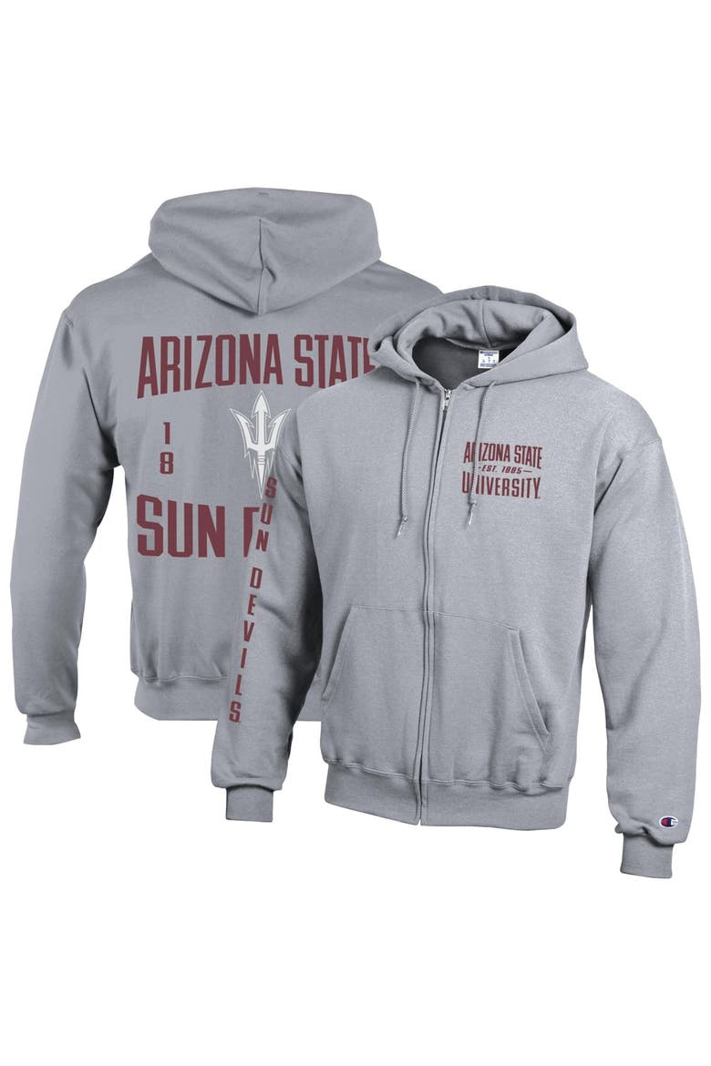 Men's Champion  Heather Gray Arizona State Sun Devils Varsity Powerblend Full-Zip Fleece Hoodie, Main, color, Heather Gray