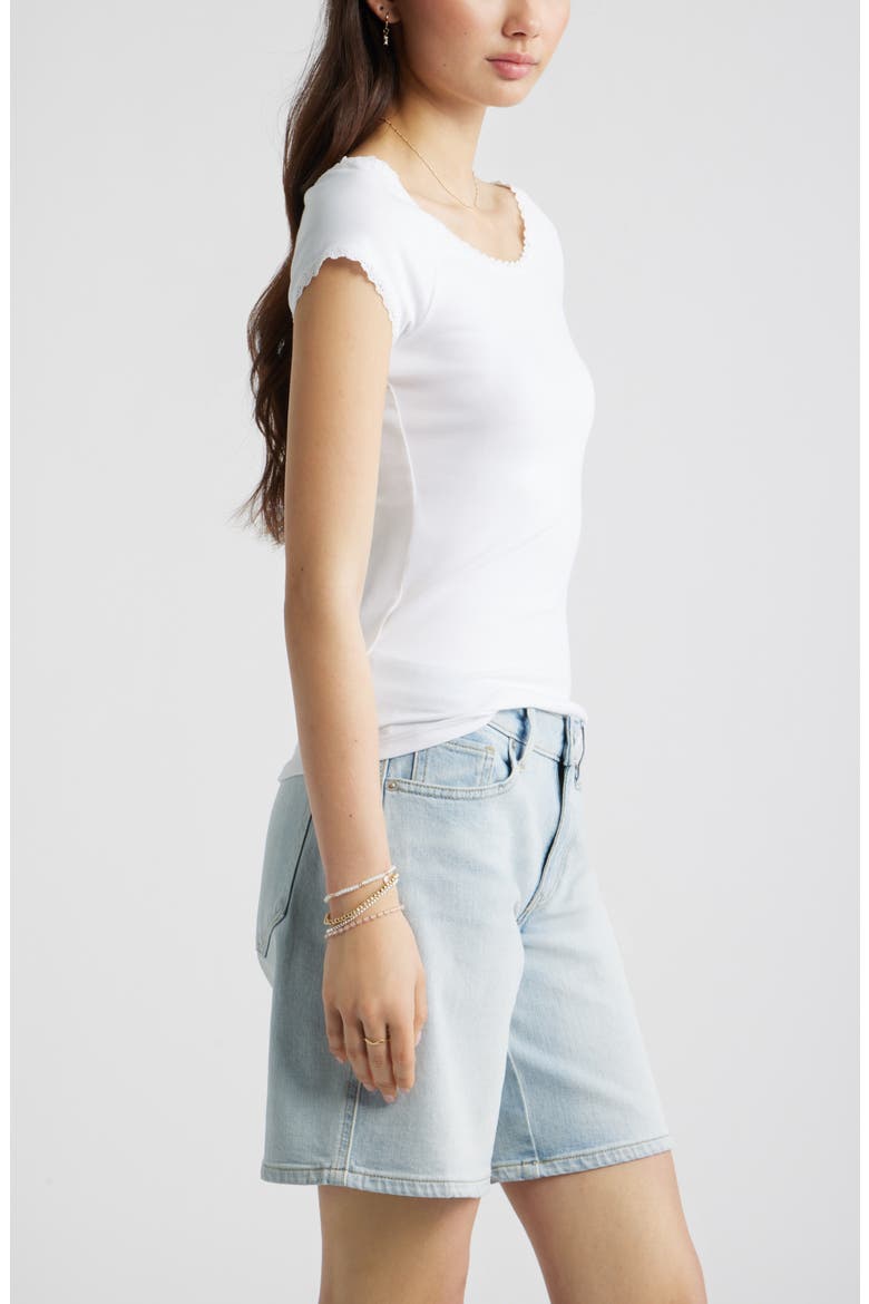 Lace Trim Cotton Blend T-Shirt, Alternate, color, WHITE