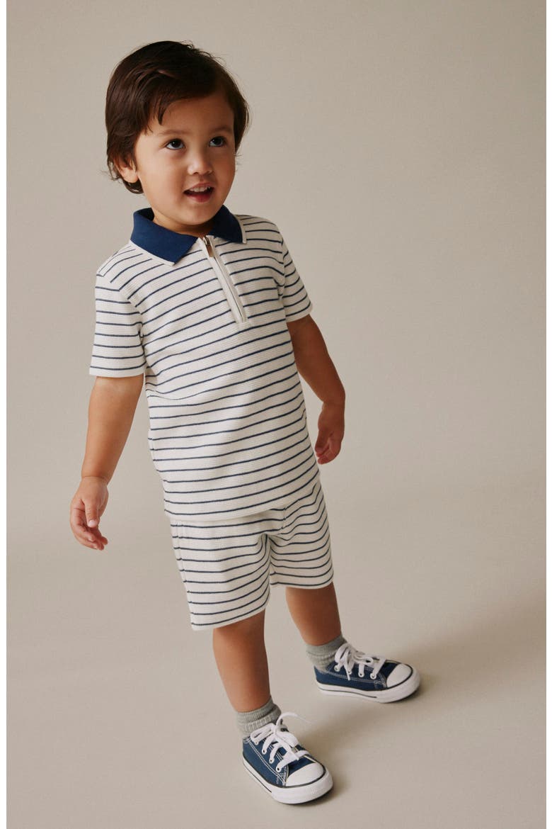 Kids' Stripe Polo & Shorts Set, Alternate, color, WHITE