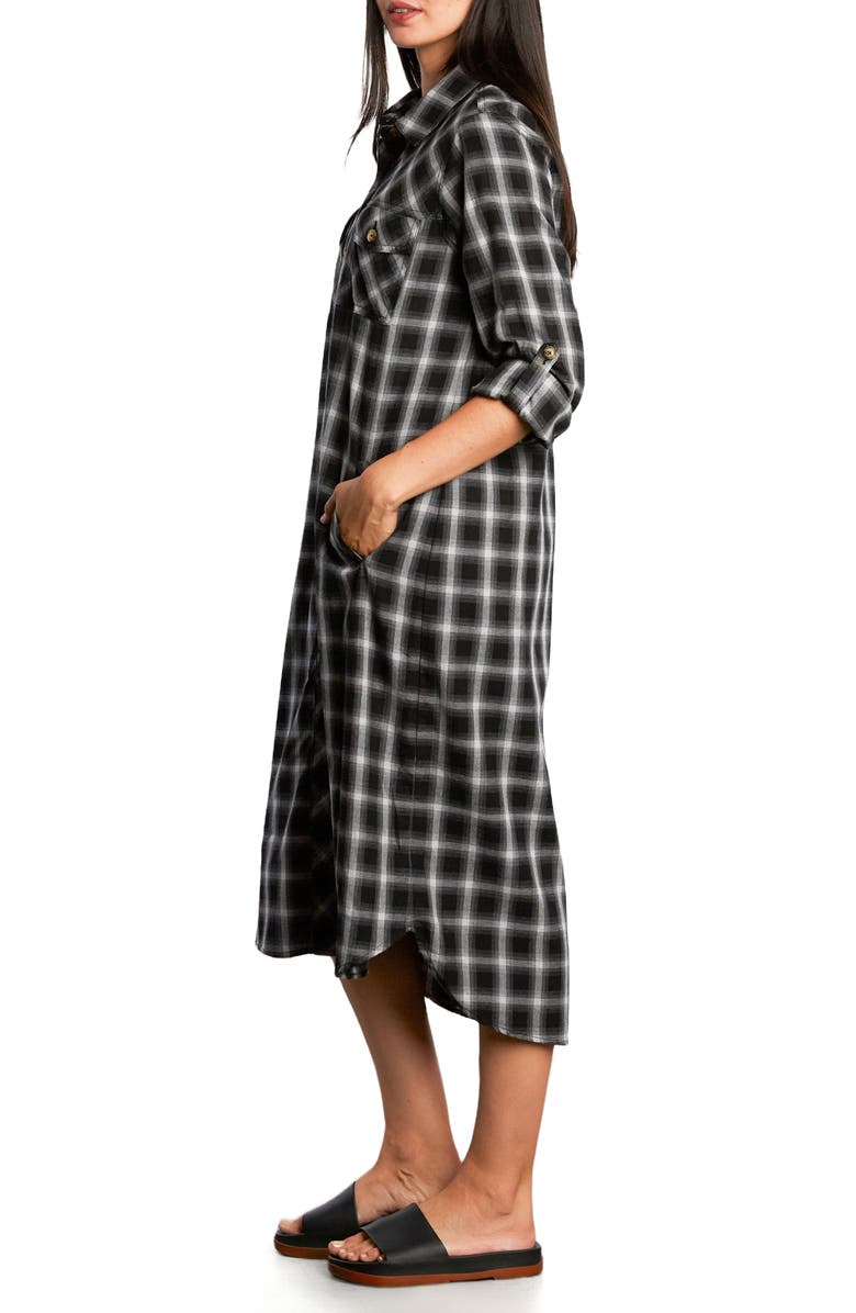 Billy T All Good Star Print Long Sleeve Denim Shirtdress, Alternate, color, Smoke Plaid