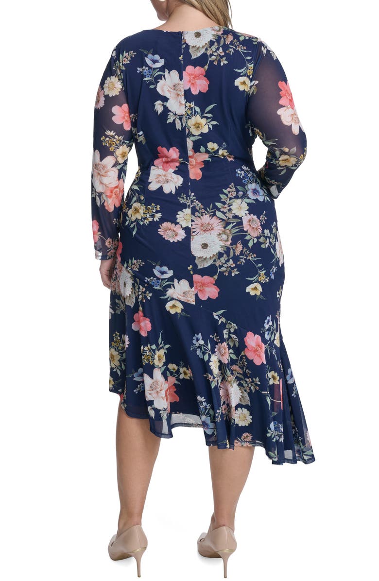Vince Camuto Long Sleeve Mesh Body-Con Midi Dress, Alternate, color, Navy Multi