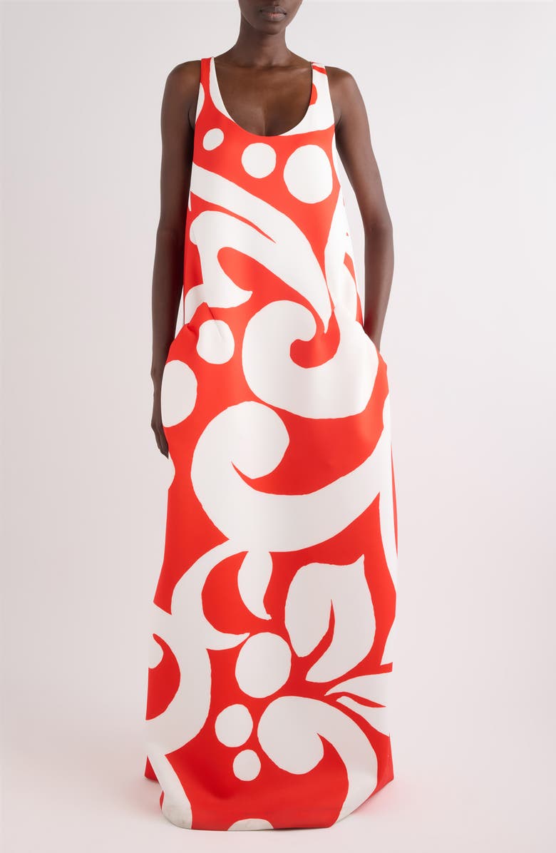 Dries Van Noten Drazero Giant Swirl Print Scuba Knit Trapeze Dress, Main, color, Red