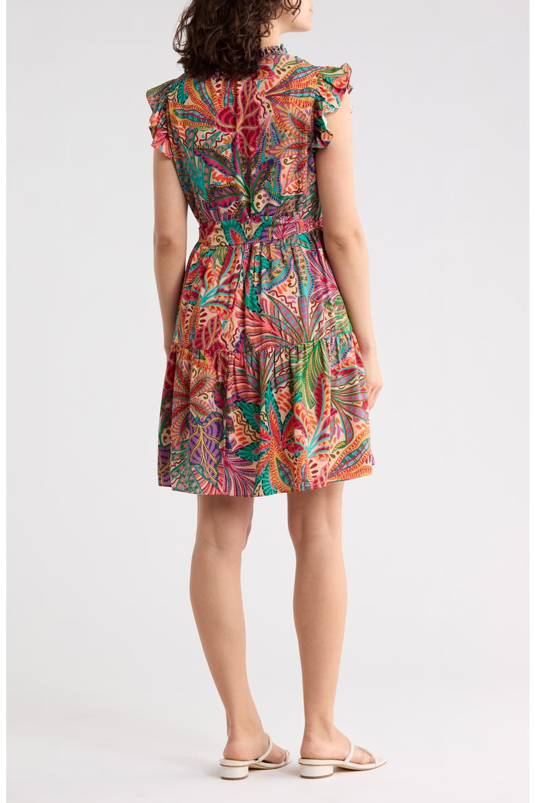 Flutter Sleeve Floral Print Midi Dress, Alternate, color, RED/ IVORY/ TEAL MULTI