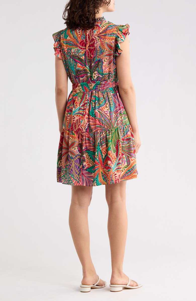 Julia Jordan Flutter Sleeve Floral Print Midi Dress, Alternate, color, Red/ Ivory/ Teal Multi