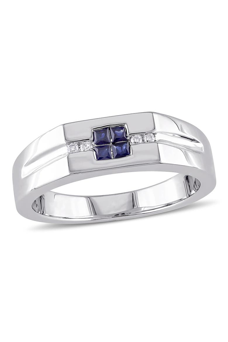 Men's Sterling Silver Blue Sapphire & Diamond Square Ring - 0.05 ctw., Main, color, BLUE
