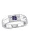 Men's Sterling Silver Blue Sapphire & Diamond Square Ring - 0.05 ctw.