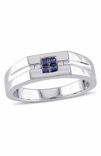 DELMAR Men's Sterling Silver Blue Sapphire & Diamond Square Ring - 0.05 ctw.