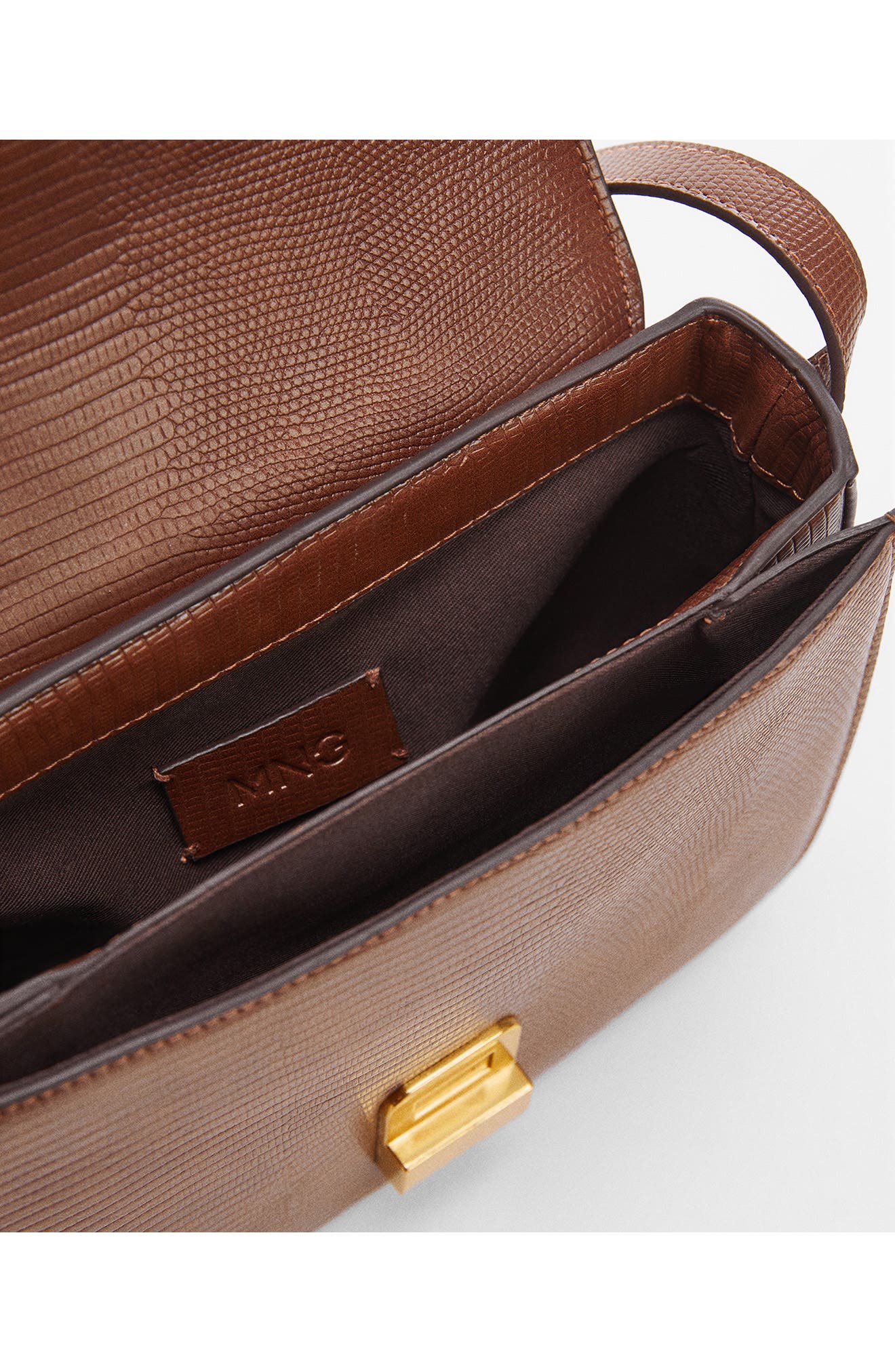 Lizard Embossed Crossbody Bag, Alternate, color, BROWN LEATHER