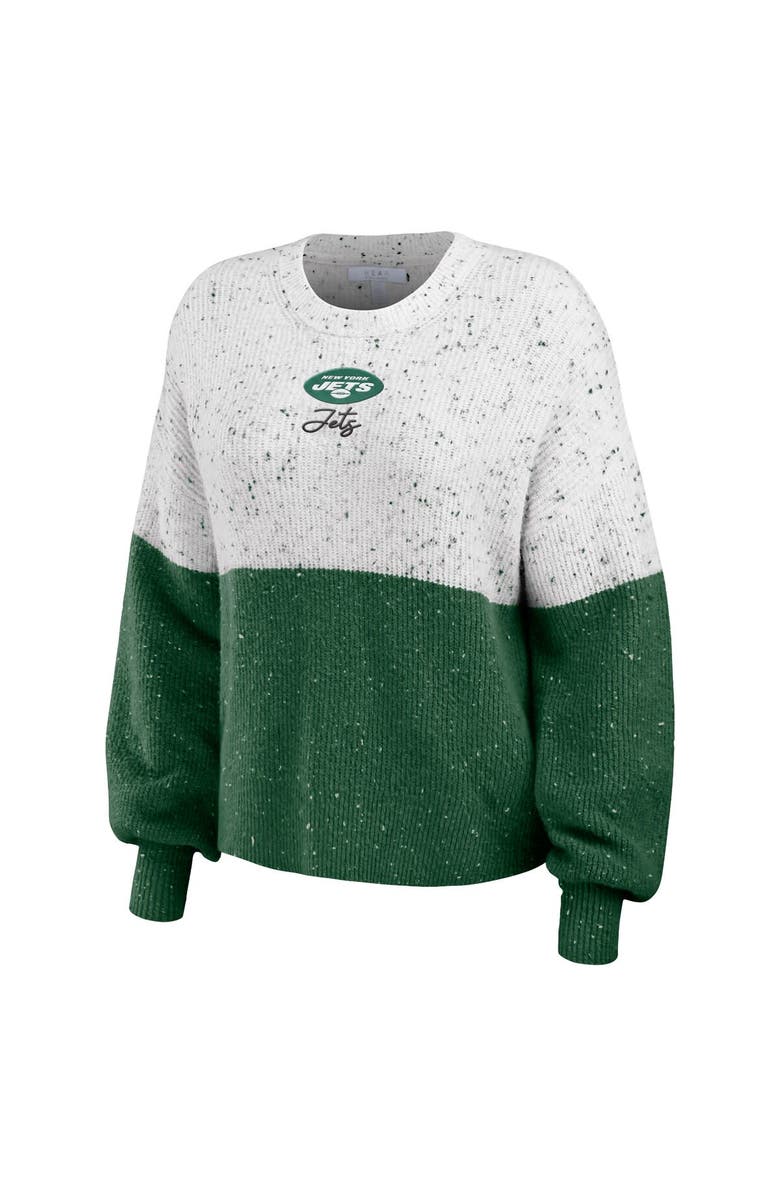 WEAR by Erin Andrews Women's WEAR by Erin Andrews White/Green New York Jets Color-Block Pullover Sweater, Alternate, color,