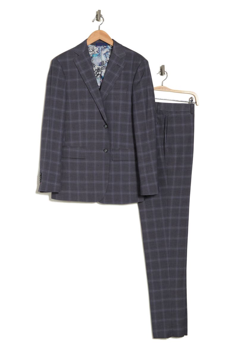 Plaid Trim Fit Notch Lapel Two-Piece Suit, Alternate, color, GRAY