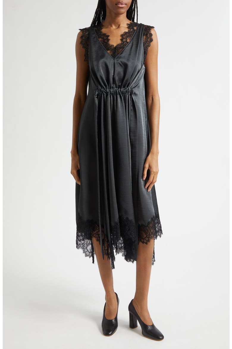 Lace Detail Satin Dress, Main, color, SLATE