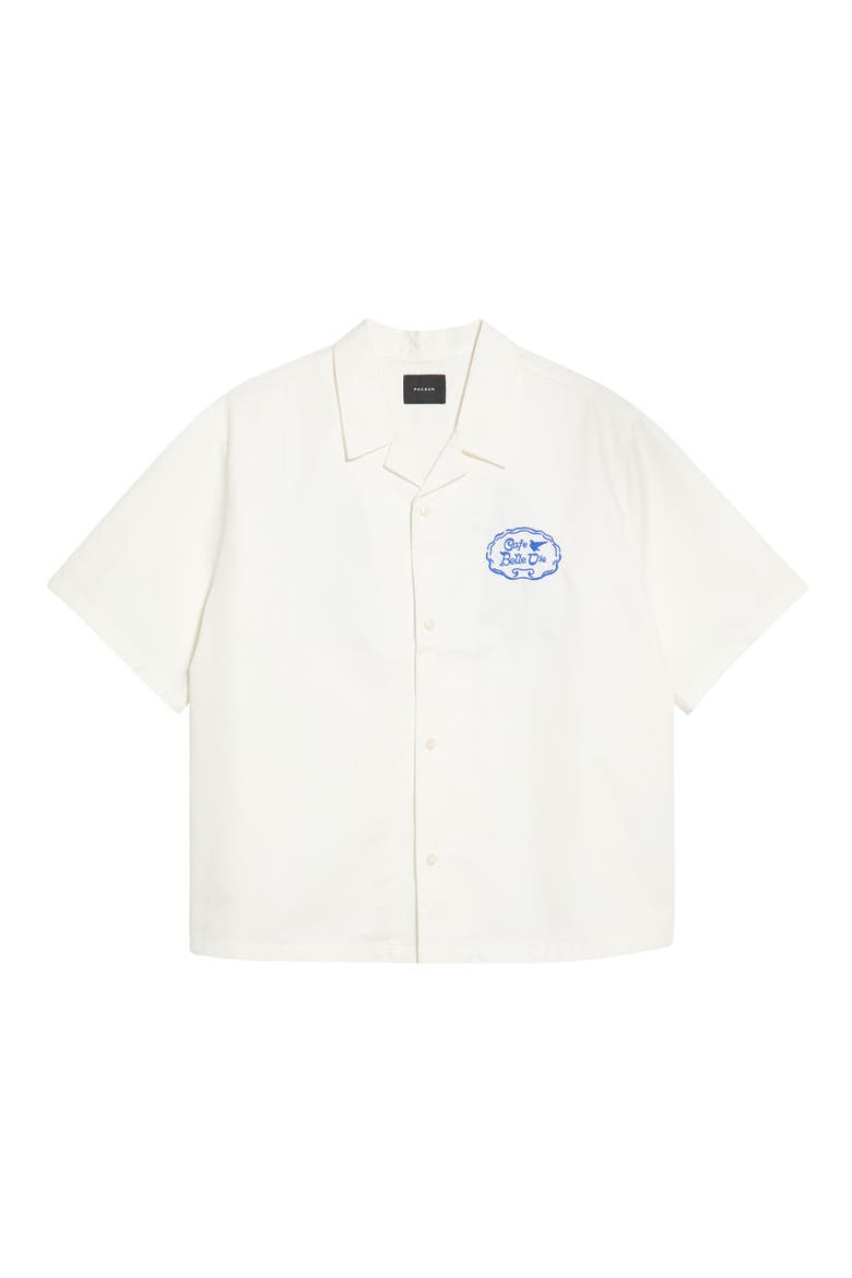 Cafe Embroidered Cotton Blend Camp Shirt, Main, color, CREAM