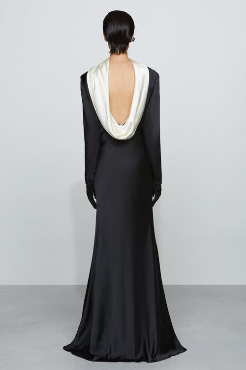 Et Ochs Allegra Draped Low-back Charmeuse Gown In Black