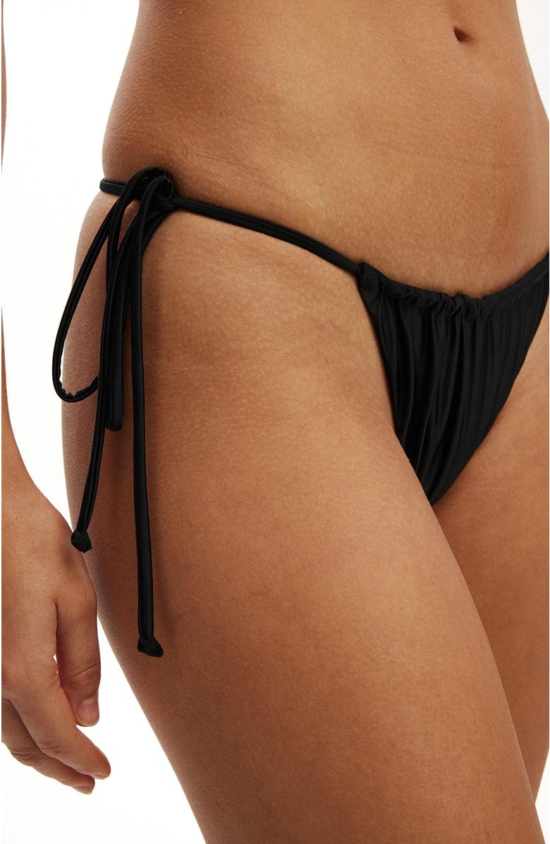 COTTON ON BODY Women's Side Tie Gathered Brazilian Bikini Bottom, Alternate, color, Black Gloss