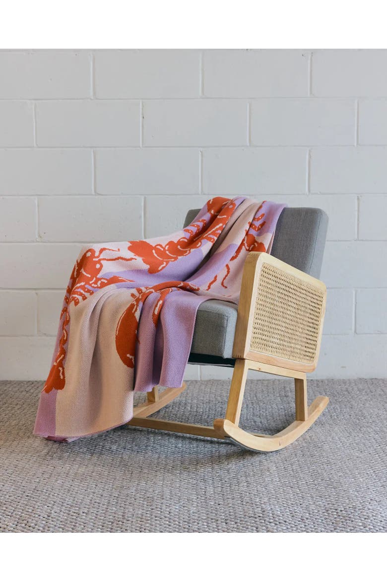 Lobster Tile Knit Throw Blanket, Alternate, color, Mystic