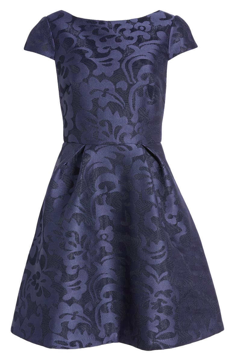 Eliza J Metallic Floral Jacquard Fit & Flare Dress, Alternate, color,