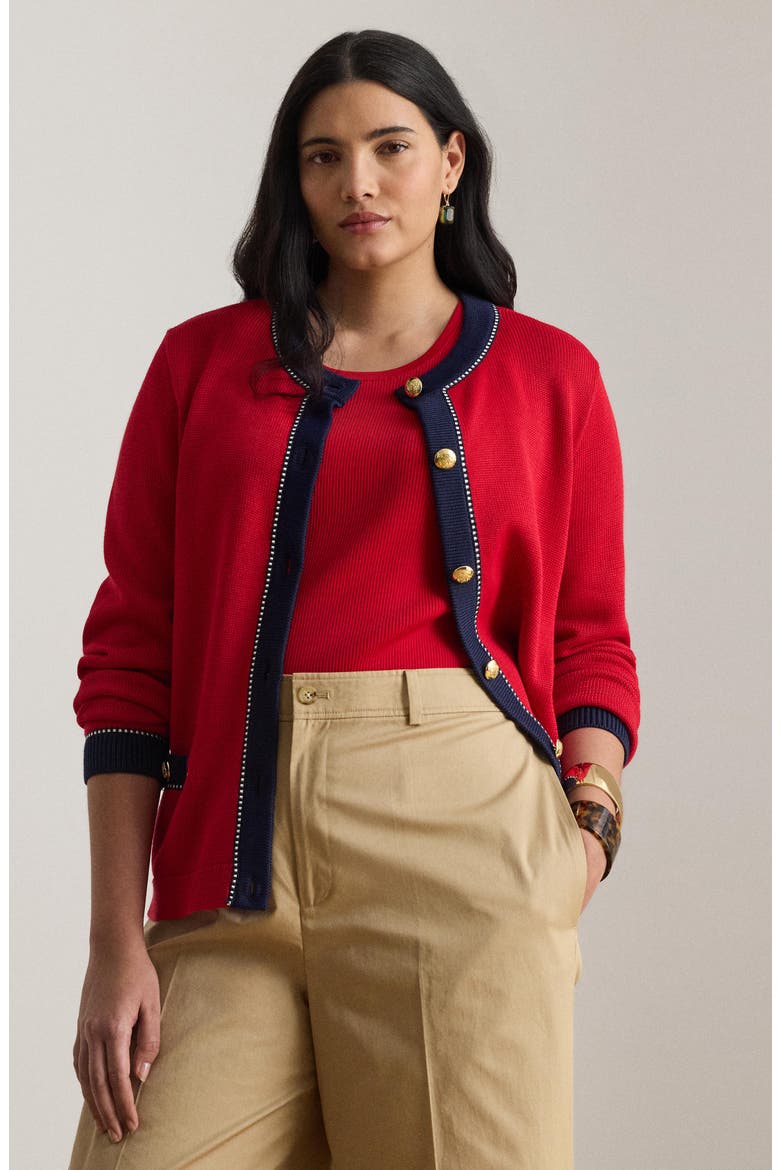 Two-Tone Cardigan, Alternate, color, CRUISE RED/ MULTI