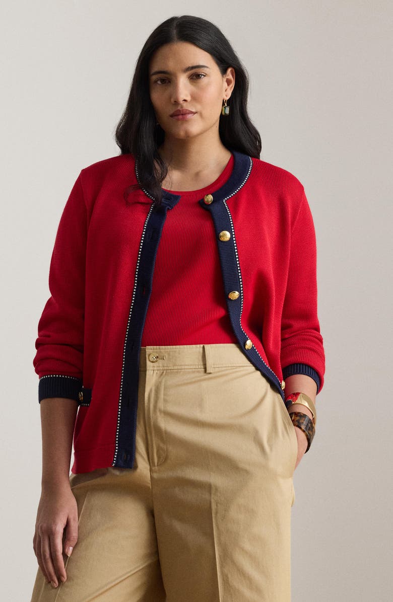Lauren Ralph Lauren Two-Tone Cardigan, Alternate, color, Cruise Red/ Multi