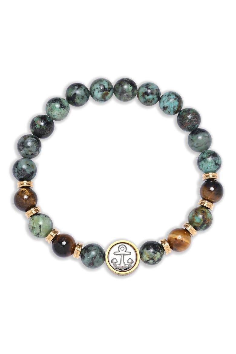 Men's Owen Agate & Tiger's-Eye Beaded Bracelet, Alternate, color, GOLD