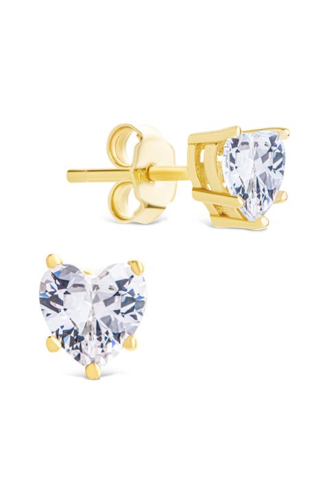 Cubic Zirconia Heart Stud Earrings