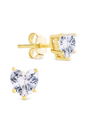 Sterling Forever Cubic Zirconia Heart Stud Earrings In Gold