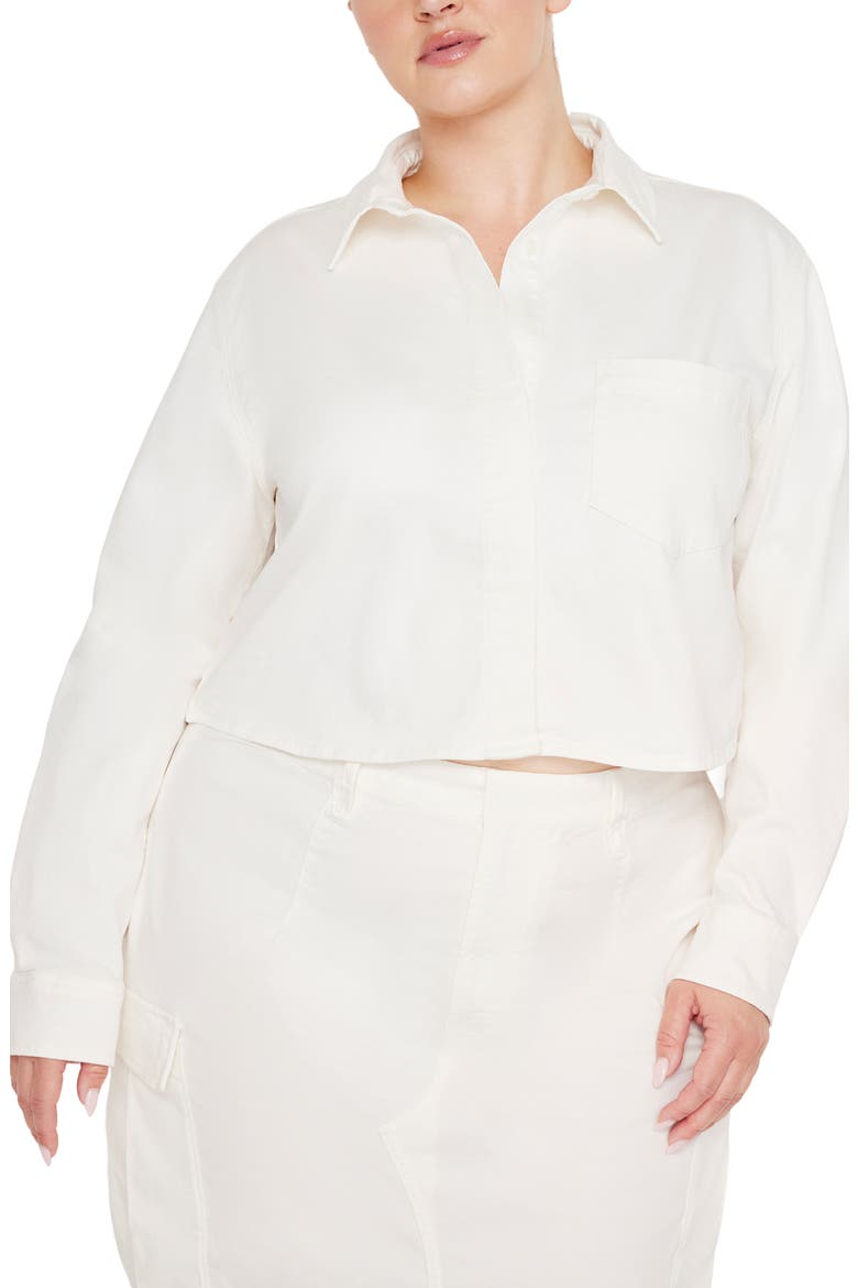 Crop Stretch Cotton Button-Up Shirt, Alternate, color, CLOUD WHITE