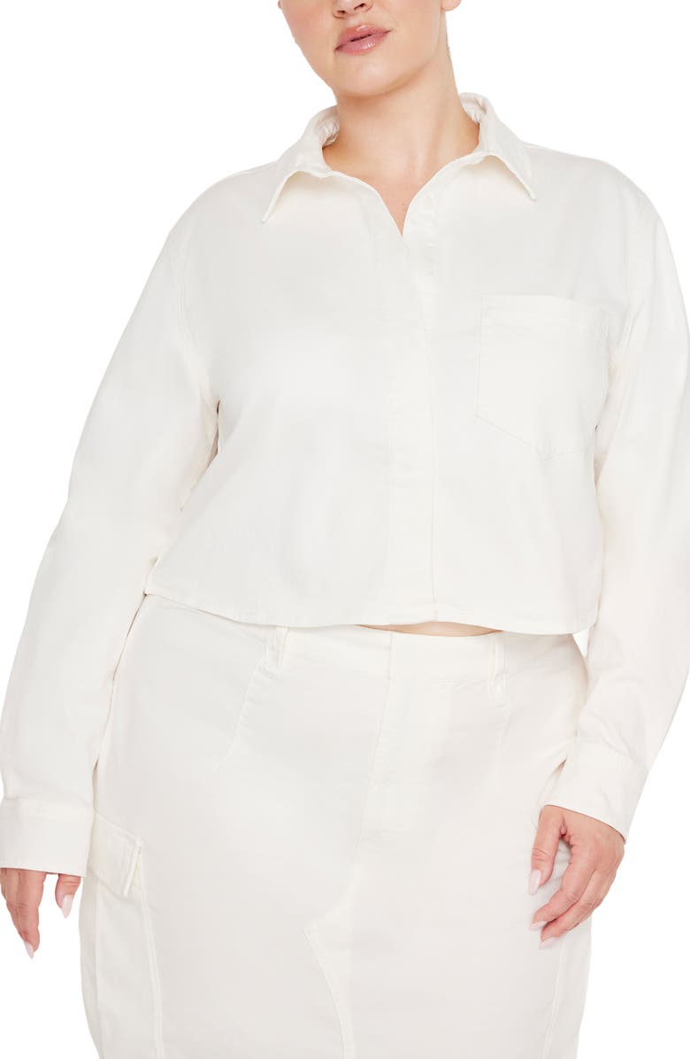 Good American Crop Stretch Cotton Button-Up Shirt, Alternate, color, 