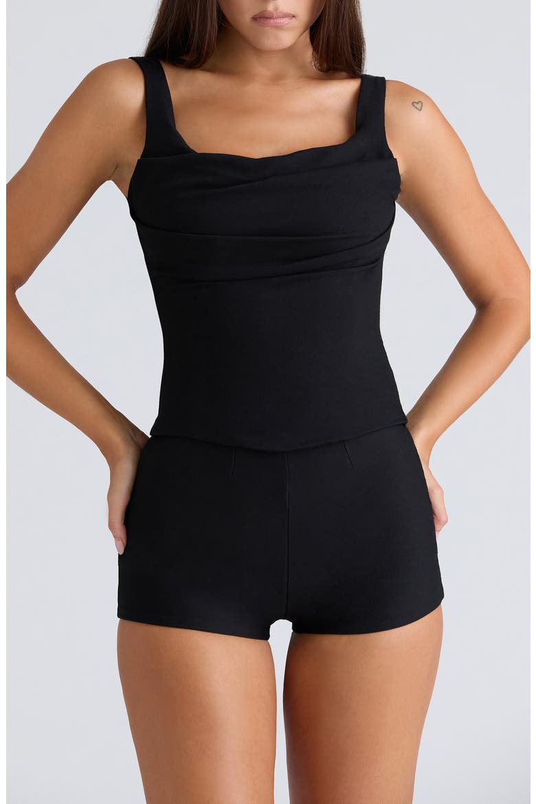 The Drape Neck Corset Tank, Main, color, BLACK