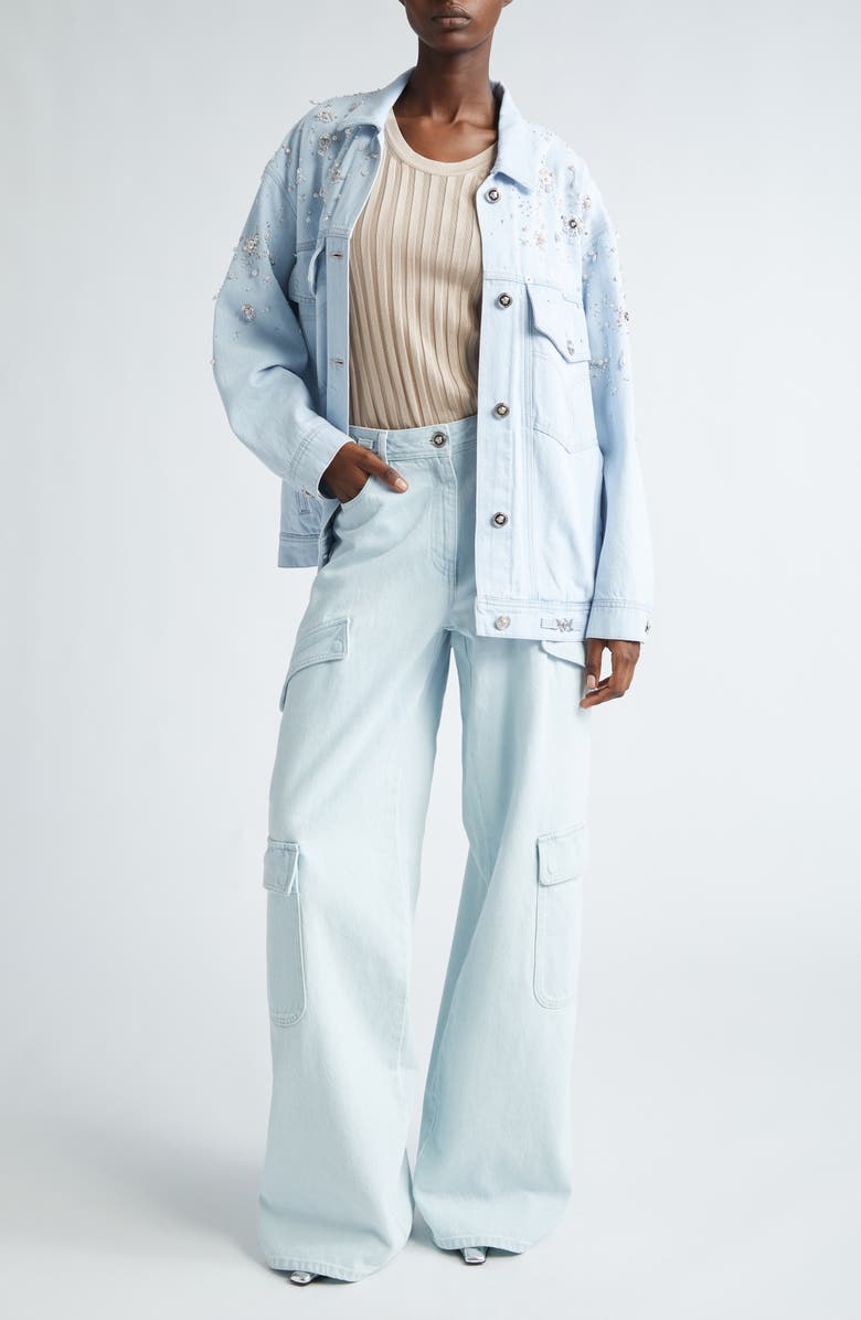Versace Embellished Oversize Denim Jacket, Alternate, color, 