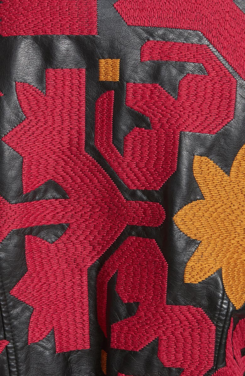 Free People Embroidered Faux Leather Moto Jacket, Alternate, color, 