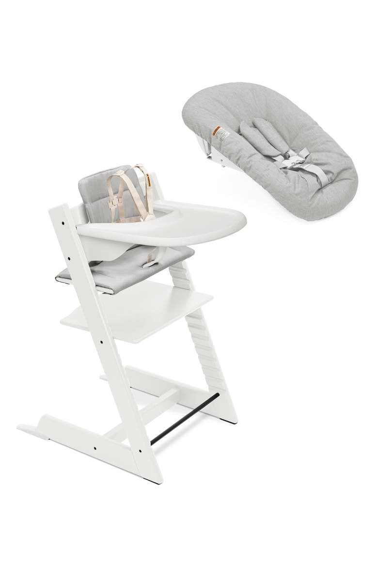 Tripp Trapp® Highchair², Cushion, Newborn Set & Stokke® Tray $597 Value, Main, color, WHITE