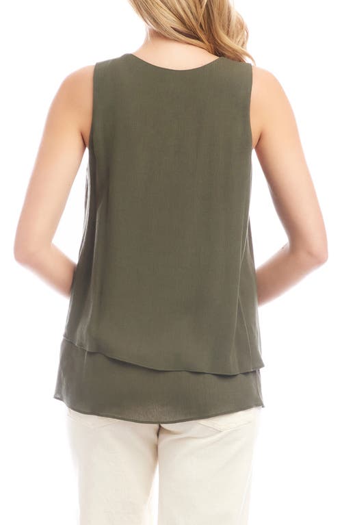 Karen Kane Drape Layered Asymmetric Gauze Tank In Green