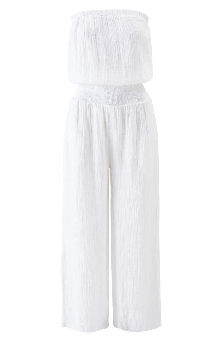 Melissa Odabash Naomi Strapless Cotton Gauze Cover-Up Jumpsuit, Alternate, color, 